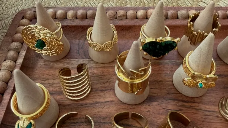The KORA booth, with displays of filigree rings and earrings.